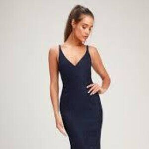 Lulu's Navy Blue Matte Lace Prom Evening Gown SZ Small